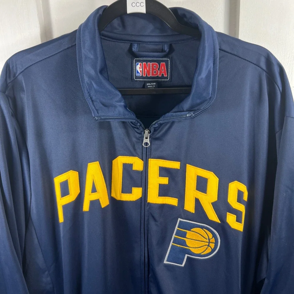 NBA Indiana Pacers Track Jacket Mens XXL Navy Blue Full Zip Warmup Basketball